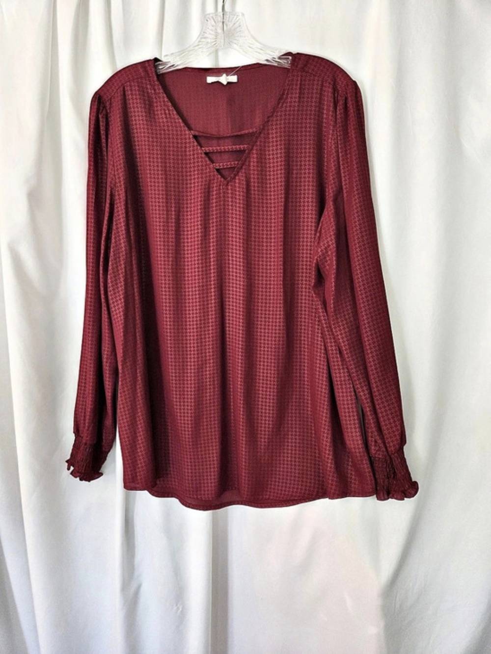 Maurices NWT Burgundy V-Neck Long Sleeve Sheer Blouse Size XL